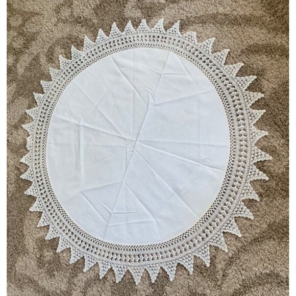 Handmade White Crochet Lace Round Tablecloth 40" - Picture 14 of 15
